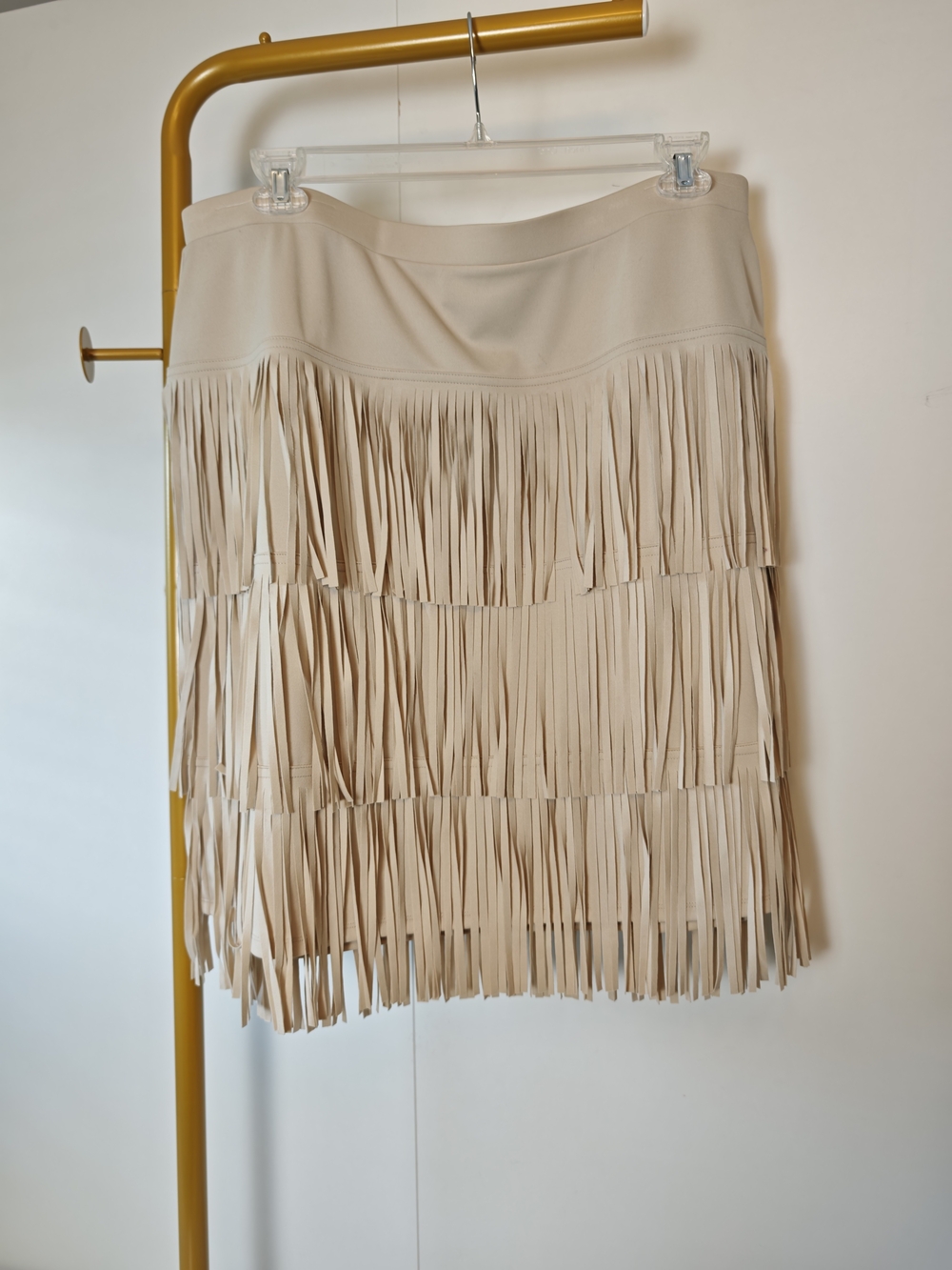 Cowgirl Western Tiered Fringe Plus Size Mini Skirt Chico's Size 3 Beige